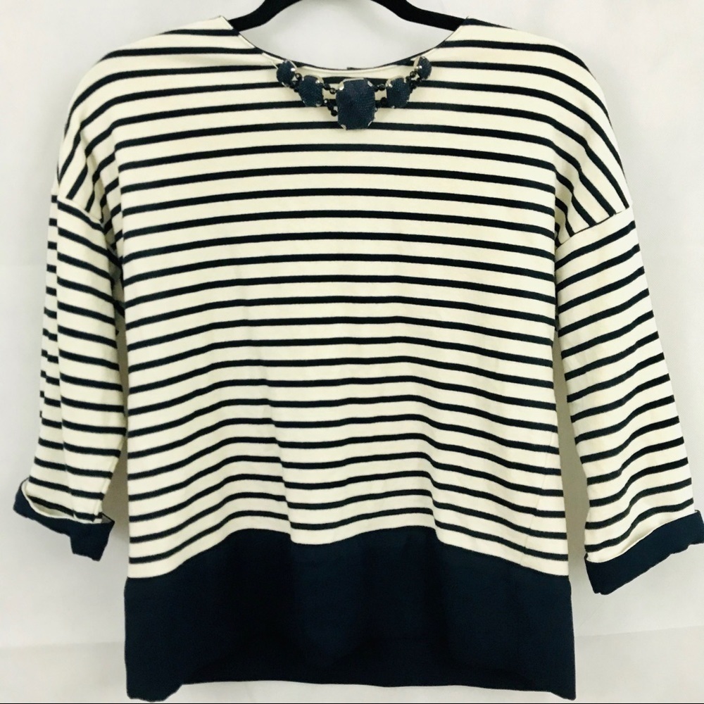 Zara • blue and white striped sailor layered blouse with necklace sz XS preppy
